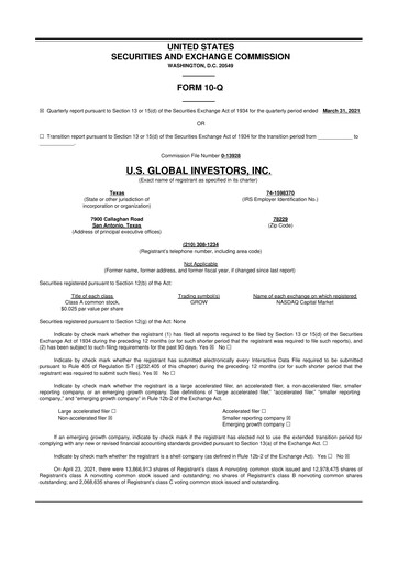 Thumbnail U.S. Global Investors 10-Q Quarterly Report FY2021 
