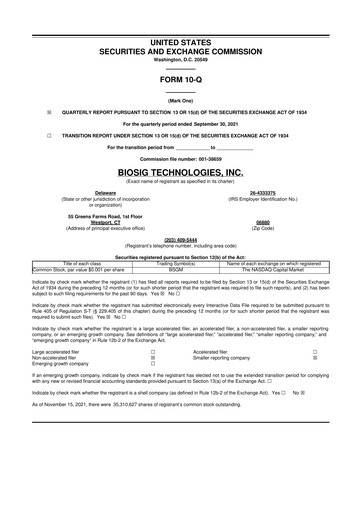 Thumbnail BioSig Technologies
 10-Q Quarterly Report FY2021 