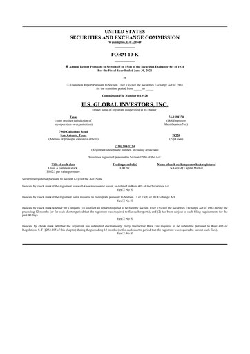 Thumbnail U.S. Global Investors 10-K Annual Report 2021