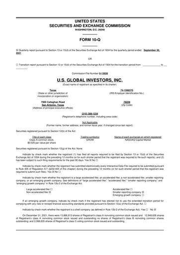 Thumbnail U.S. Global Investors 10-Q Quarterly Report FY2022 