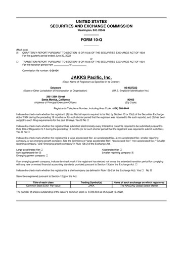 Thumbnail Jakks Pacific
 10-Q Quarterly Report FY 