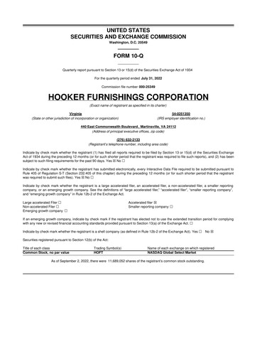 Thumbnail Hooker Furnishings 10-Q Quarterly Report FY2023 