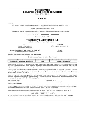 Thumbnail Frequency Electronics 10-Q Quarterly Report FY2023 