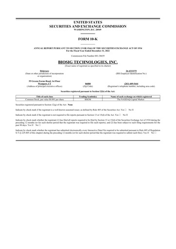 Thumbnail BioSig Technologies
 10-K Annual Report 2022