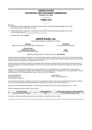 Thumbnail Jakks Pacific
 10-Q Quarterly Report FY 