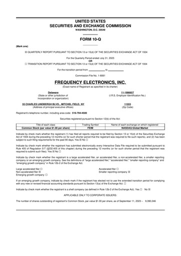 Thumbnail Frequency Electronics 10-Q Quarterly Report FY2024 