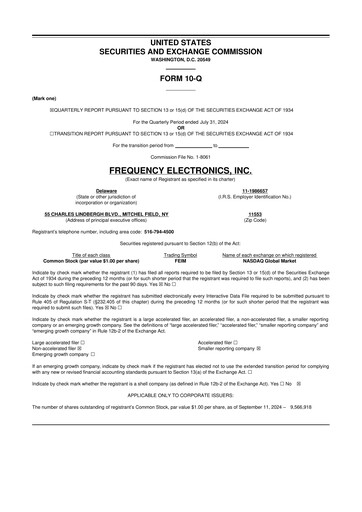Thumbnail Frequency Electronics 10-Q Quarterly Report FY2025 