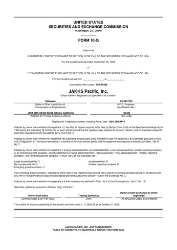 Thumbnail Jakks Pacific
 10-Q Quarterly Report FY 
