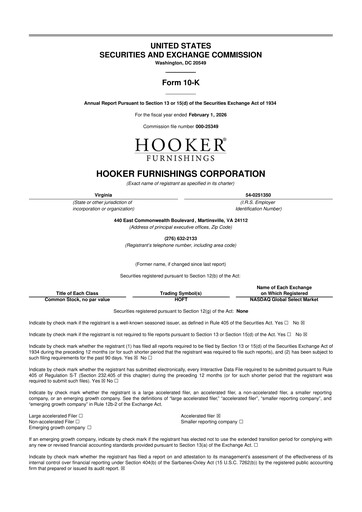 Thumbnail Hooker Furnishings 10-K Annual Report 