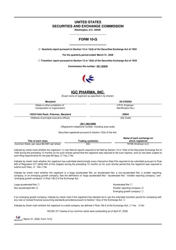 Thumbnail 	IGC Pharma 10-Q Quarterly Report FY2026 