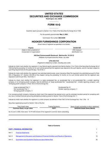 Miniature Hooker Furnishings 10-Q Rapport trimestriel 2027 