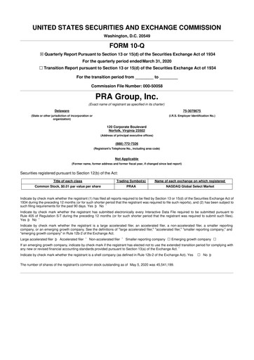 Thumbnail PRA Group
 10-Q Quarterly Report FY2020 
