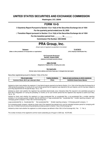 Thumbnail PRA Group
 10-Q Quarterly Report FY2020 