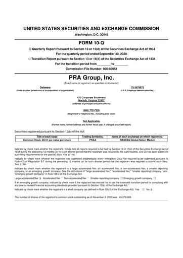 Thumbnail PRA Group
 10-Q Quarterly Report FY2020 