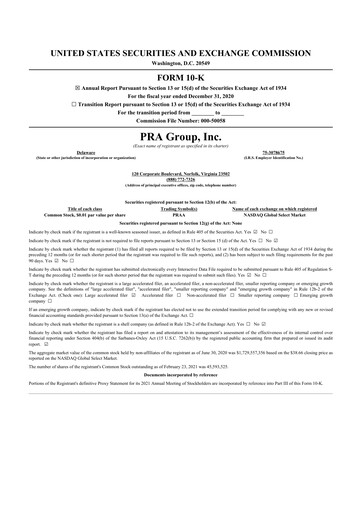 Thumbnail PRA Group
 10-K Annual Report 2020