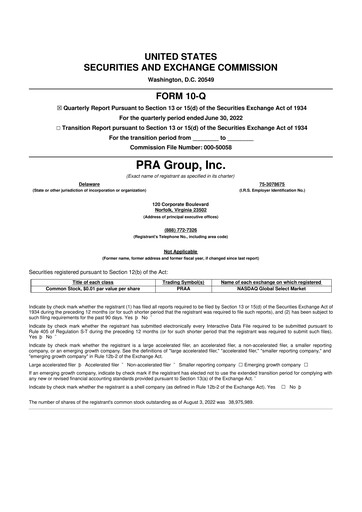 Thumbnail PRA Group
 10-Q Quarterly Report FY2022 