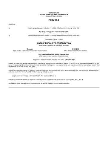 Thumbnail Marine Products Corporation 10-Q Quarterly Report FY 