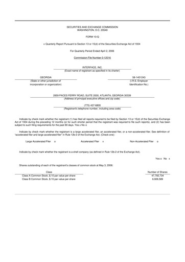 Vorschaubild Interface, Inc. 10-Q Quartalsbericht  