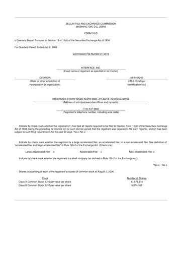 Vorschaubild Interface, Inc. 10-Q Quartalsbericht  