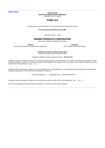 Thumbnail Marine Products Corporation 10-Q Quarterly Report FY 