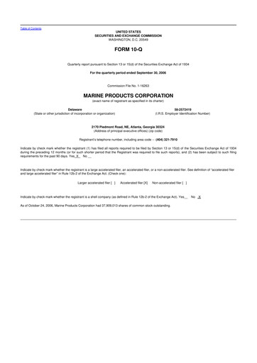 Thumbnail Marine Products Corporation 10-Q Quarterly Report FY 