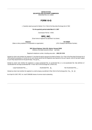 Miniature RPC, Inc. 10-Q Rapport trimestriel  