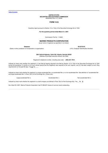 Thumbnail Marine Products Corporation 10-Q Quarterly Report FY 