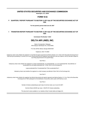 Thumbnail Delta Air Lines 10-Q Quarterly Report FY 