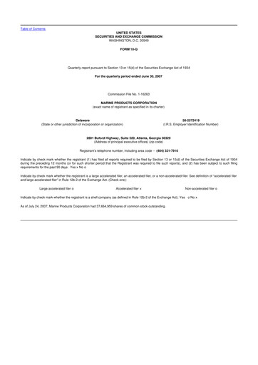 Thumbnail Marine Products Corporation 10-Q Quarterly Report FY 