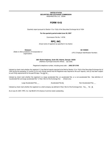 Miniature RPC, Inc. 10-Q Rapport trimestriel  