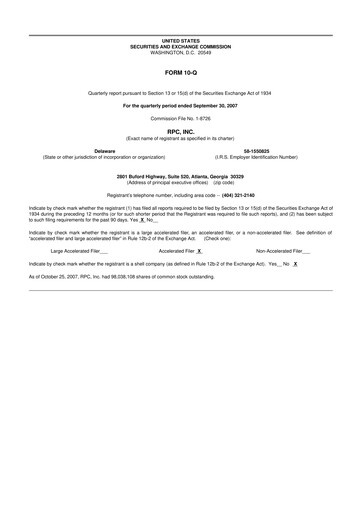 Miniature RPC, Inc. 10-Q Rapport trimestriel  
