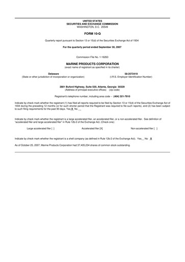 Thumbnail Marine Products Corporation 10-Q Quarterly Report FY 