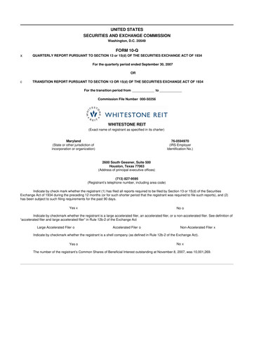 Thumbnail Whitestone REIT 10-Q Quarterly Report FY 