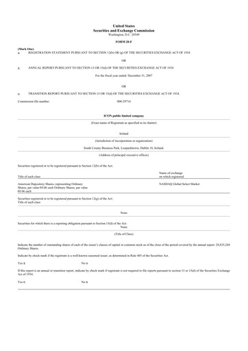 Miniature ICON plc 20-F Rapport annuel 