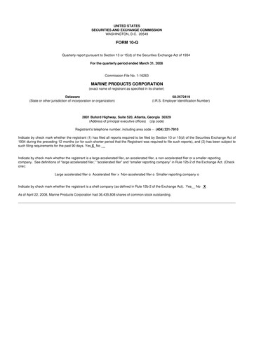 Thumbnail Marine Products Corporation 10-Q Quarterly Report FY 
