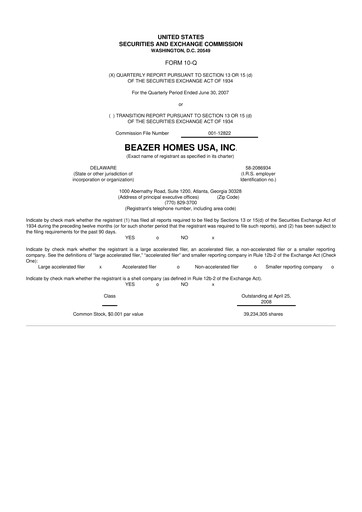 Miniature Beazer Homes USA
 10-Q Rapport trimestriel  