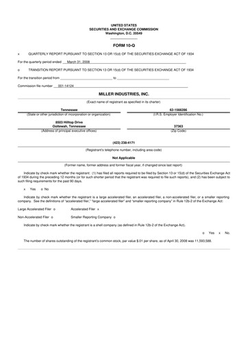 Thumbnail Miller Industries 10-Q Quarterly Report FY 