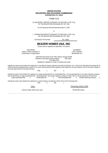 Miniature Beazer Homes USA
 10-Q Rapport trimestriel  