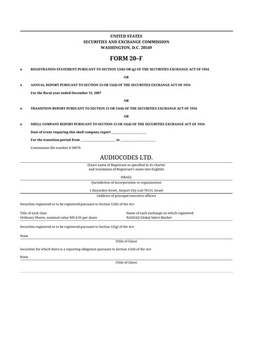 Thumbnail AudioCodes 20-F Annual Report 