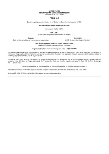 Miniature RPC, Inc. 10-Q Rapport trimestriel  