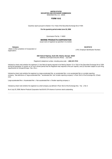 Thumbnail Marine Products Corporation 10-Q Quarterly Report FY 