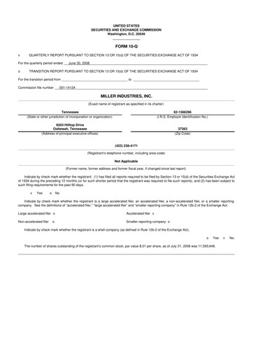 Thumbnail Miller Industries 10-Q Quarterly Report FY 