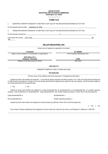 Thumbnail Miller Industries 10-Q Quarterly Report FY 