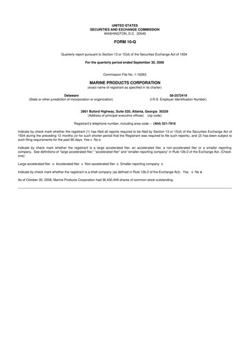 Thumbnail Marine Products Corporation 10-Q Quarterly Report FY 
