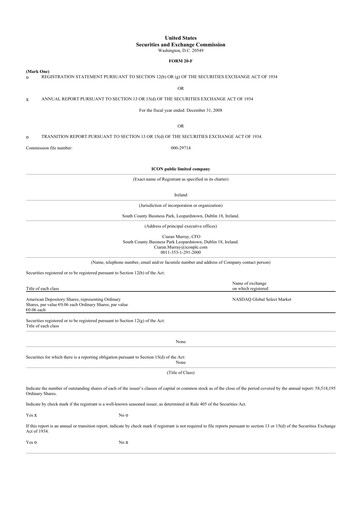 Miniature ICON plc 20-F Rapport annuel 