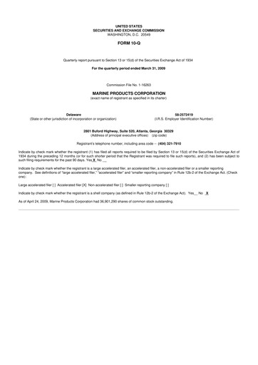 Thumbnail Marine Products Corporation 10-Q Quarterly Report FY 
