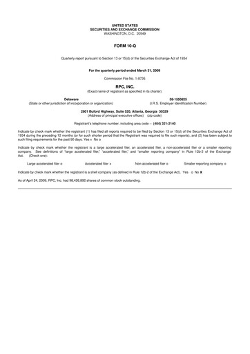 Miniature RPC, Inc. 10-Q Rapport trimestriel  