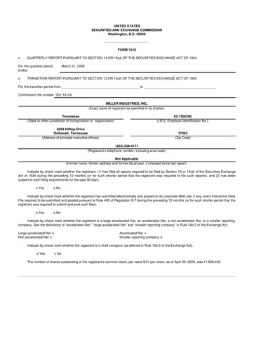 Thumbnail Miller Industries 10-Q Quarterly Report FY 