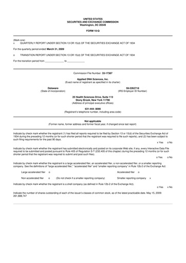 Miniature Applied DNA Sciences
 10-Q Rapport trimestriel  