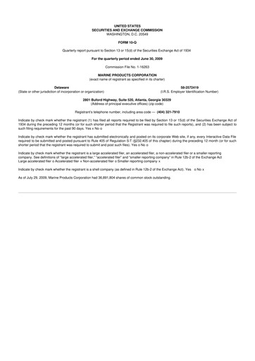 Thumbnail Marine Products Corporation 10-Q Quarterly Report FY 